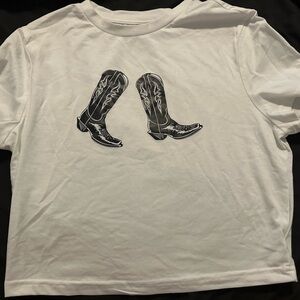 White T-Shirt with Black Cowboy Boots Graphic